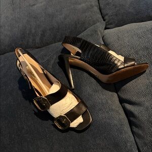 Louise et Cie Black Croc-Embossed Slingback Heels